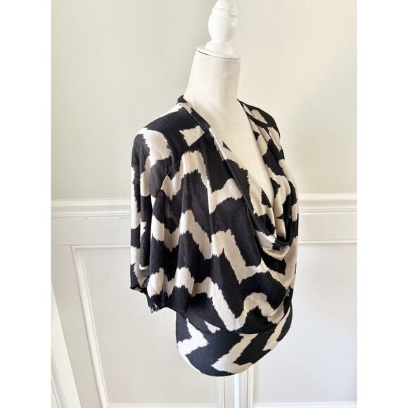 Love Culture S Chevron Black & Tan Cowl Neck Stretch Top - Picture 2 of 4